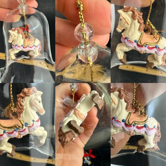 Vtg 2 Carrousel Bell Ornaments Bell Decorative Clear Glass 1 w Orig Box READ - Picture 5 of 11
